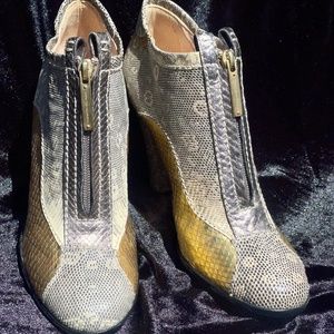 Alessandro Dell’Acqua Gold and Silver snakeskin ankle booties